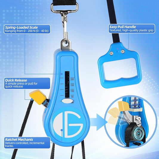 Upgraded Neck Stretcher & Cervical Traction Device with Ratchet System – 50-200N Adjustable Over-Door Traction for Pain Relief & Spinal Decompression, Force-Limited Easy-Release Cord (2026 Ed.)