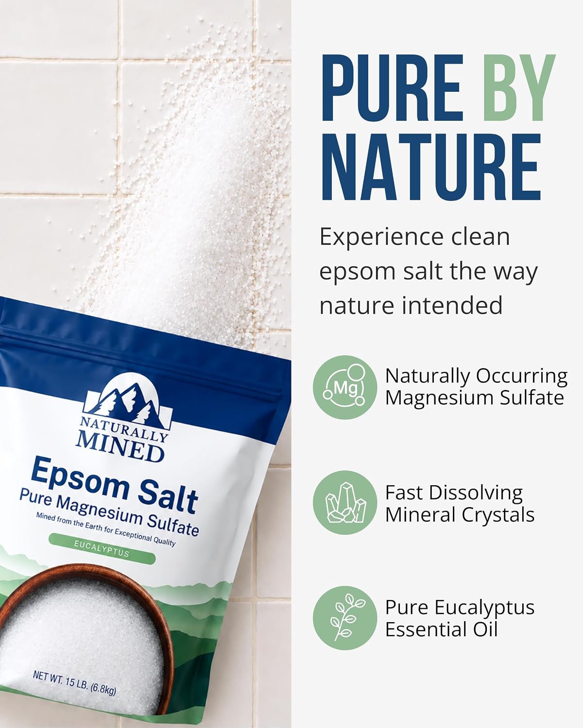 Naturally Mined Eucalyptus Epsom Salt Bath Soak Pure Magnesium Sulfate 15lb