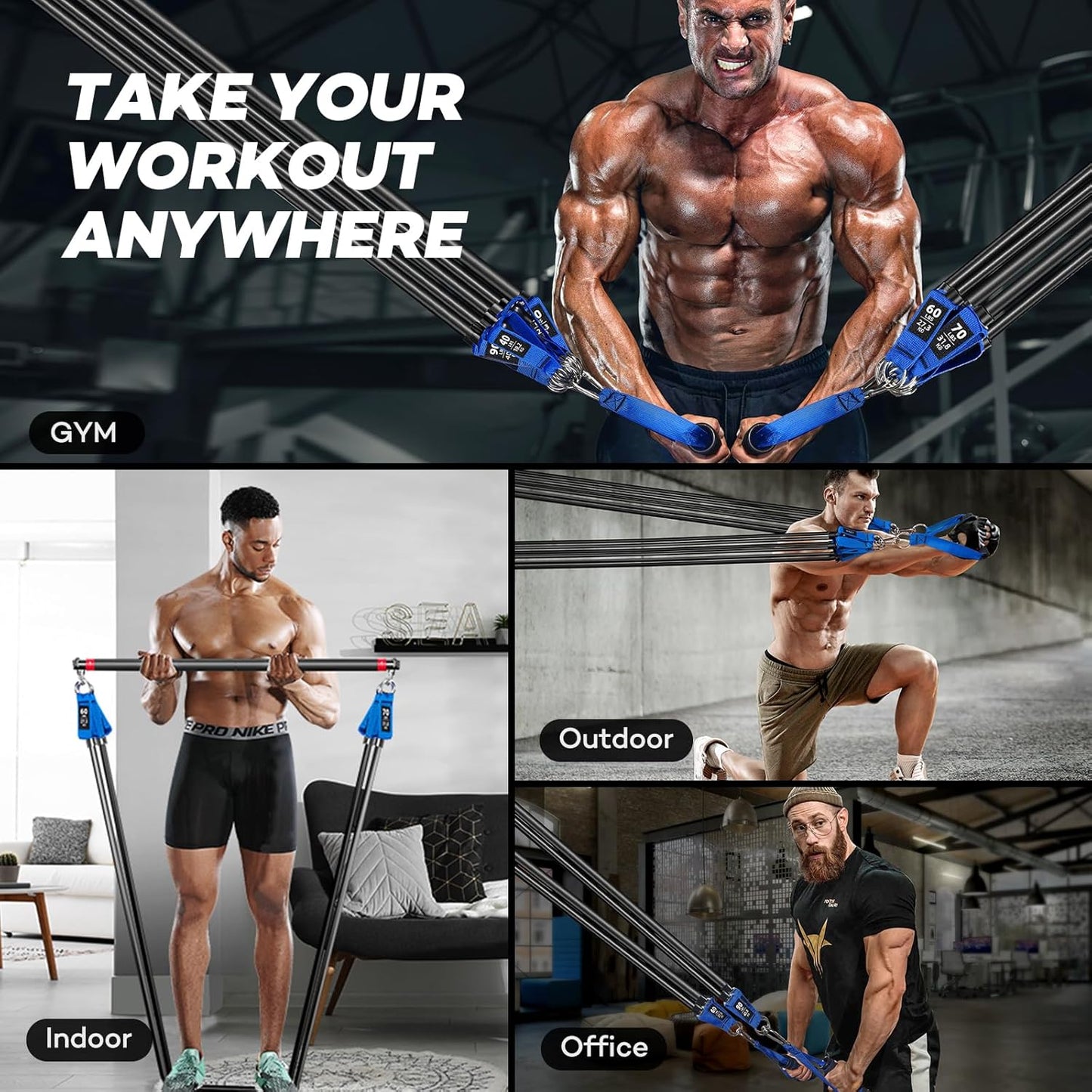 Heavy Resistance Bands for Working Out, Resistance Bands with Handles Weight Exercise Bands for Men Women, Workout Bands with Door Anchor and Ankle Straps Strength Training Equipment