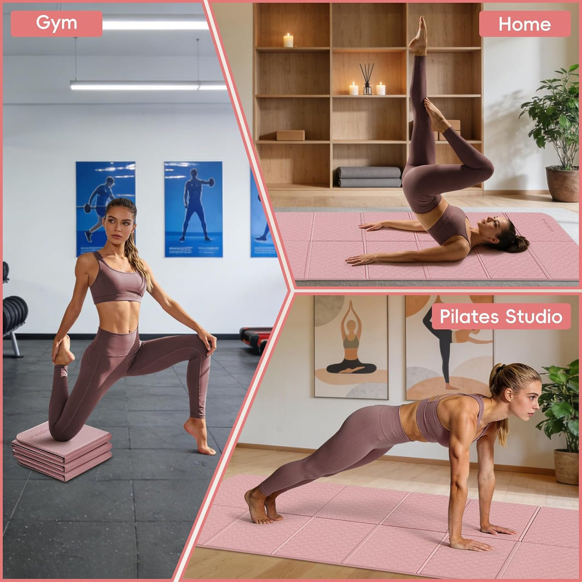 Foldable Yoga Mat, 70"x24"x0.31" TPE Non-Slip Mat with Bag | Double‑sided non‑slip, 8mm thick TPE, foldable for travel, ideal for yoga/pilates/fitness/home/outdoor workouts