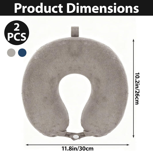 2 Pack Replacement Travel Neck Pillow Covers, U Shaped Travel Pillowcases with Zipper, Washable Soft Plush Fabric, Universal Fit for Most Travel Pillows, Gray and Navy Blue