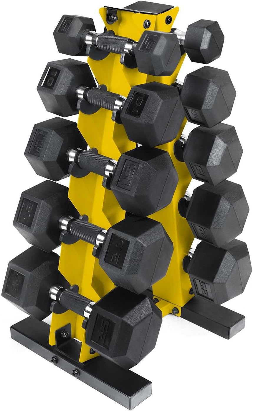 Barbell 150 LB Coated Hex Dumbbell Weight Set with Vertical Rack | Multiple Options