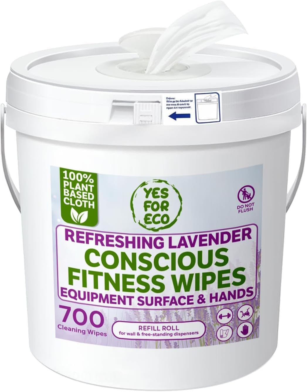 Plant-Based Eco-Conscious Fitness Wipes | Infused with Lavender & Tea Tree Oil | All-Purpose Cleaning Wipes for Yoga, Pilates, and Gym Equipment (700 Count (Pack of 1))
