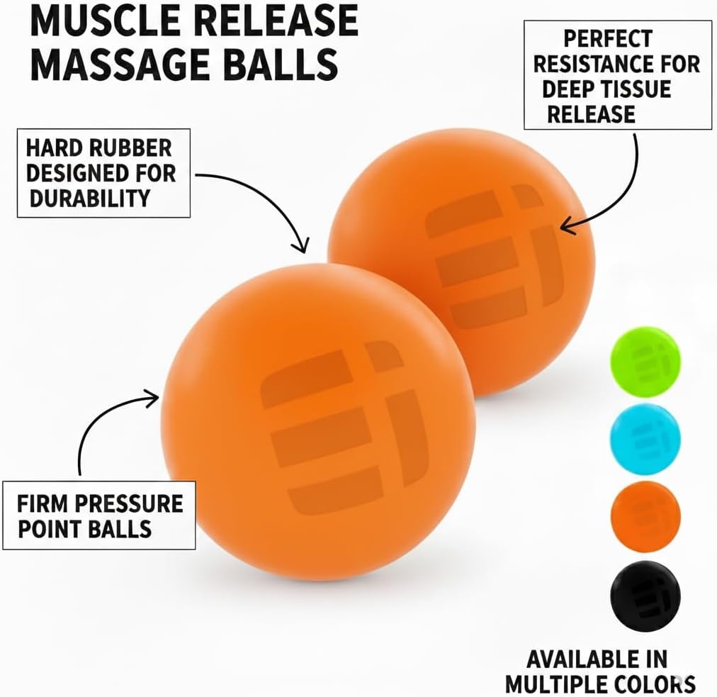 Massage Lacrosse Balls for Deep Tissue Relief - Trigger Point Therapy Ball Set for Plantar Fasciitis, Myofascial Release for Back, Shoulder, Foot - Massage Ball Roller - 2 Pack (Blue/Orange)