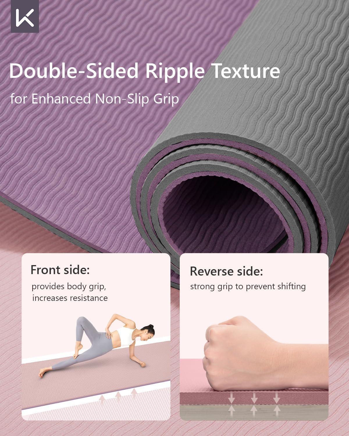 Yoga Mat 7mm Thick Non Slip - Extra Cushion TPE Exercise Mat for Home Workout & Pilates, Eco Friendly Knee Protection, 72"x24" Large Fitness Mat with Carrying Strap