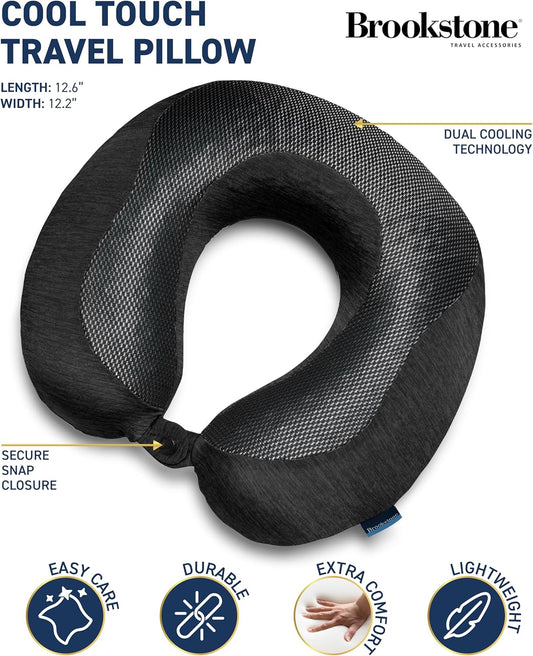 Cool Touch Memory Foam Head and Neck Travel Pillow for Vacations, Airplanes, Trains, Buses, and Cars, Dark Grey
