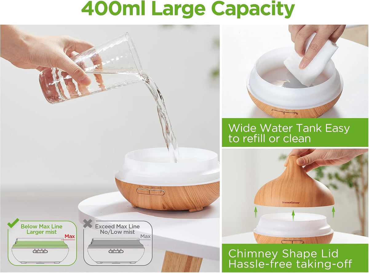 400ml Aromatherapy Essential Oil Diffuser 10 Oils Gift Set, Dark