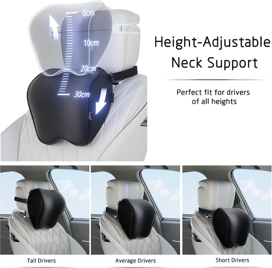 Crofy 2-Pack Car Neck Pillow, Headrest Pillow with Adjustable Strap, Black