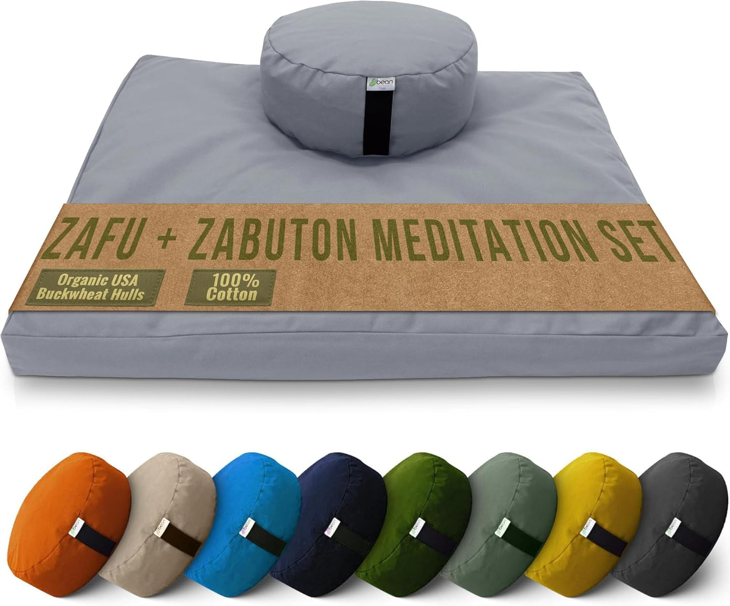 Meditation Cushion Mat Set - Zafu Floor Pillow Organic Buckwheat Pillow + Cotton Filled Zabuton Prayer Pad - Meditation Pillow Yoga Knee Pad - Made in USA - 14" Round or 18" Oval