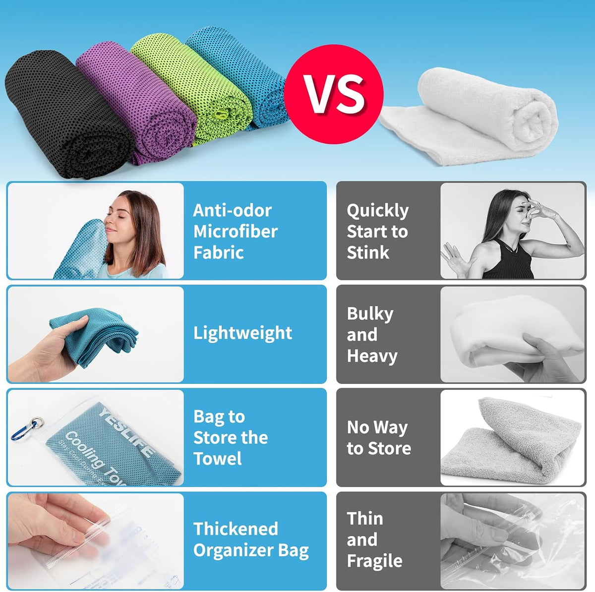 4-Pack Cooling Towels (40"x 12"), Cooling Neck Wraps, Ice Towel