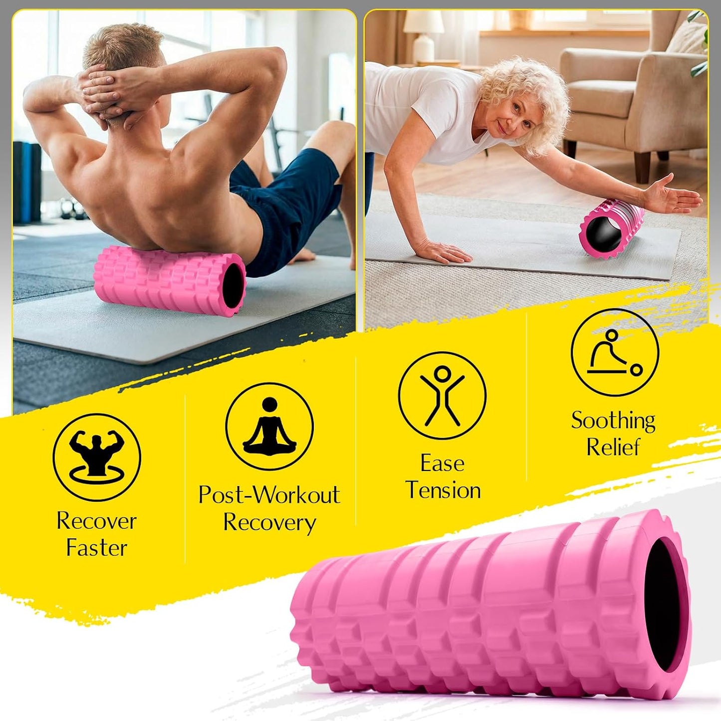 Foam Roller for Deep Tissue Massager High Density Massage Roller | Roller for Muscle Recovery, Relieves Tight, Sore Muscles & Kinks, Improves Mobility & Circulation - Targets Key Body Parts