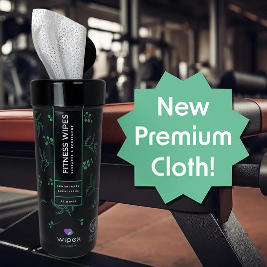 Fitness Equipment Wipes | Clean Gym Equipment, Yoga Mats, Peloton Bike Cleaner, Exercise Machine Wipes | Lemongrass, Eucalyptus, 75 Ct Canister