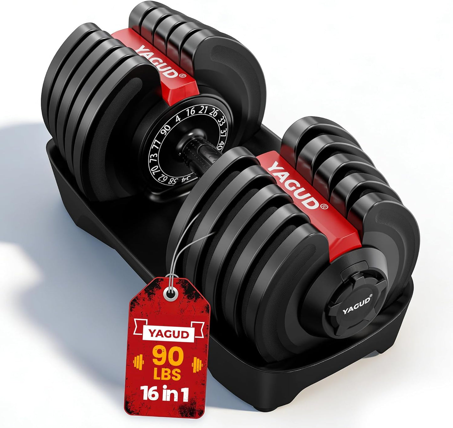 Yagud Adjustable Dumbbell Set, 52.5/90 lbs Weights Dumbbells, 1 Hand Rotation, Safety Lock System, Anti-Slip Textured Handle, Space-Saving Dumbbell Set for Full-Body Home Gym