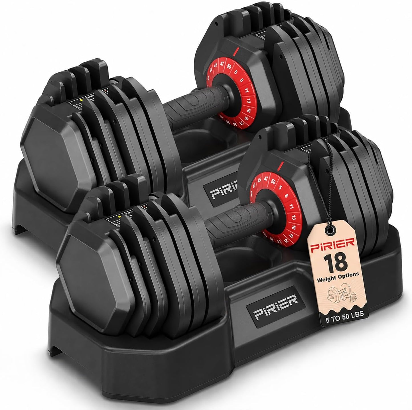 Adjustable Dumbbell Set 50LB, 18-in-1 Free Weight Adjustable Dumbbells, One-Hand Twist Adjust, Space-Saving Design, Home Gym Strength Training Equipment for Men & Women