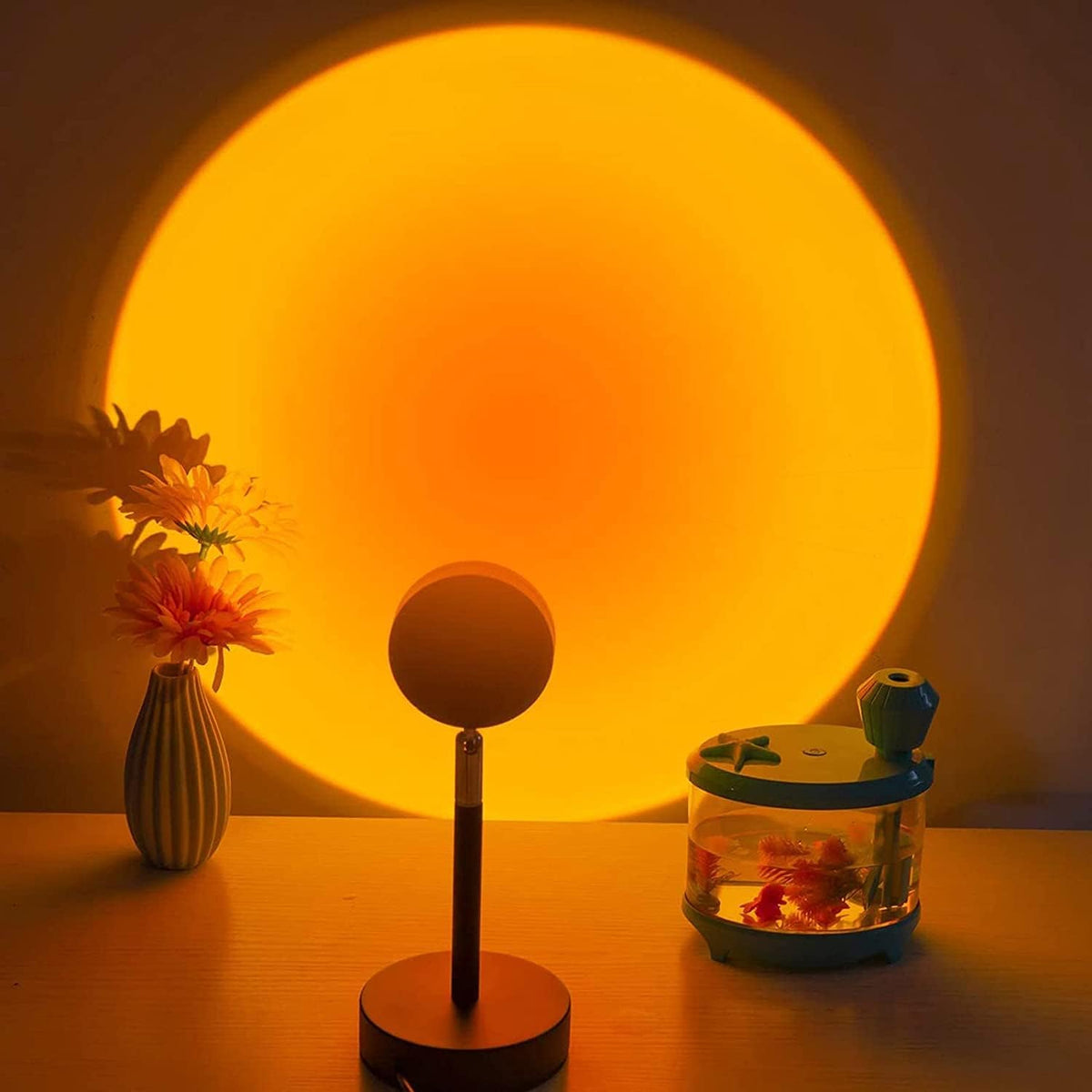 Sunset Lamp Projection Rotation Rainbow Lamp Led Romantic Visual Led Light Network Red Light with USB Modern Floor Stand Night Light Living Room Bedroom Decor (Sunset Red)