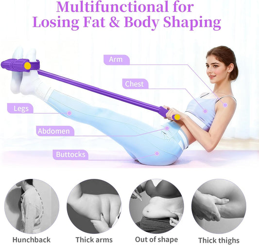Pedal Resistance Bands with Handles, Durable 6-Tubes Multifunction Resistance Band, Natural Rubber Foot Pedal Resistance Bands, Fitness Resistance Bands for Abdomen, Waist, Arm, Leg, Pilates (Purple)