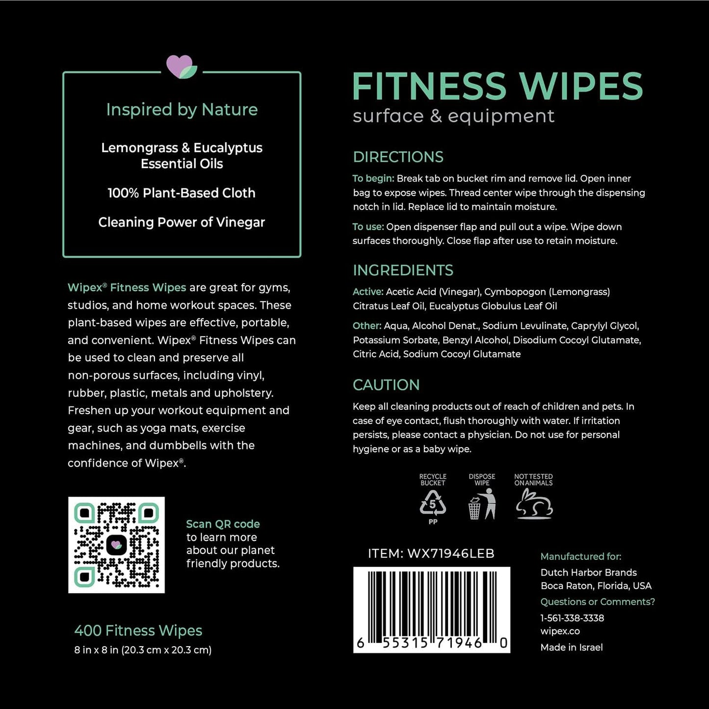 Yoga Mat Cleaner Wipes, EWG Verified, 400 Ct Plant-Based Lemongrass, Eucalyptus & Vinegar Wipes for Gym & Fitness Equipment & All Purpose Gym Cleaning - Safe for Peloton Bikes & Treadmills