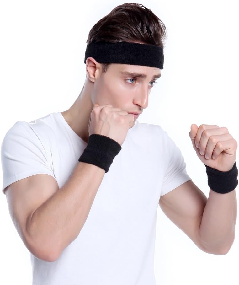 Sweatbands Sports Headband for Men & Women - Moisture Wicking Athletic Cotton Terry Cloth Sweatband for Tennis, Basketball, Running, Gym, Working Out