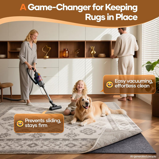 Non Slip Cushioned Rug Pad Gripper, Felt and Silicone Backing, Carpet Liner Protector Mat for Area Rugs and Hardwood Floors, Keep Rugs Safe and in Place, 2 x 3 Ft 1/8 inch Thick