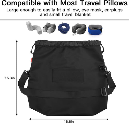 Travel Neck Pillow Bag for Memory Foam Travel Pillow,Luggage Travel Pillow Drawstring Bag Carrying Case with Trolley Sleeve&Adjustable Strap,Easily Attaches to Luggage,Backpacks