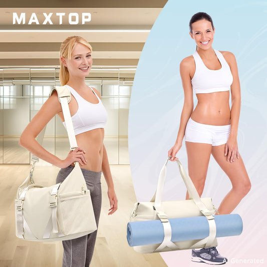 Women's Gym Yoga Duffle Bag with Shoe Pouch,Multi-Purpose Overnight Travel Bag for Gym,Work, Dance, Sports
