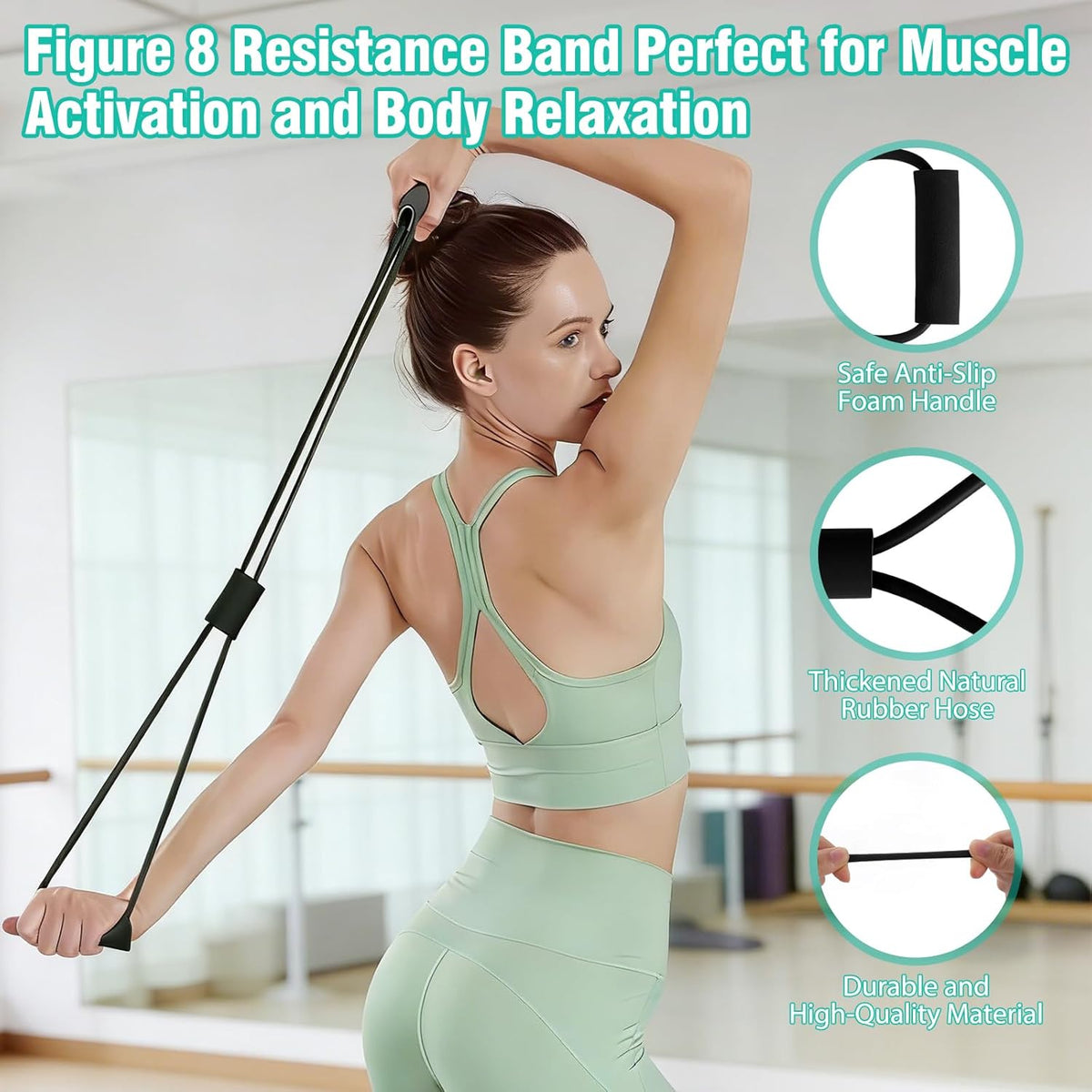 Pilates Equipment Kit for Home Workout, Pilates Ring and Ball Set for Women, 14'' Magic Circle Essentials Accessories Kit, Wrist Weights, Resistance Bands, Yoga Strap, Socks, Bag Light Green