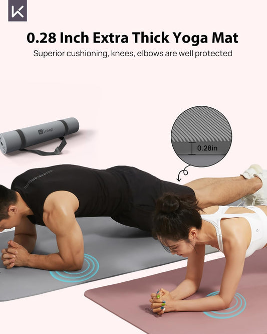 Extra Wide Yoga Mat, 7mm Thick 72" x 32" Exercise Mat | 7mm thick Extra wide yoga mat with carry strap for home workout, yoga, exercise and Pilates