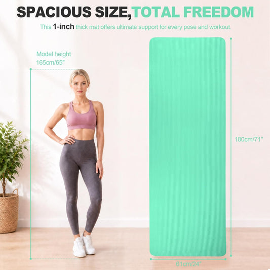 High Density Non Slip Yoga Mat, Extra Thick Exercise Mat with Carrying Strap, for Pilates, Fitness, Home Gym & Floor Workouts - Multiple Thickness & Multiple Color