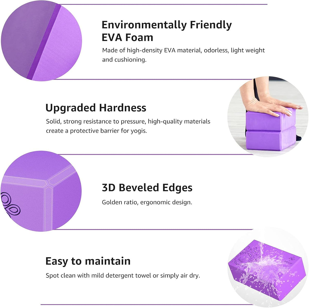 Yoga Block 2 Pack Supportive Latex-Free EVA Foam Soft Non-Slip Surface for General Fitness Pilates Stretching and Meditation 9"x6"x3" Yoga Strap Included
