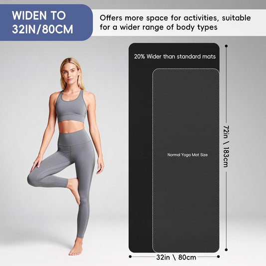 Extra Wide Yoga Mat 72" x 32", 6mm Non Slip TPE Exercise Mat with Carrying Strap, Large Workout Mat for Yoga, Pilates, Stretching, HIIT & Home Gym