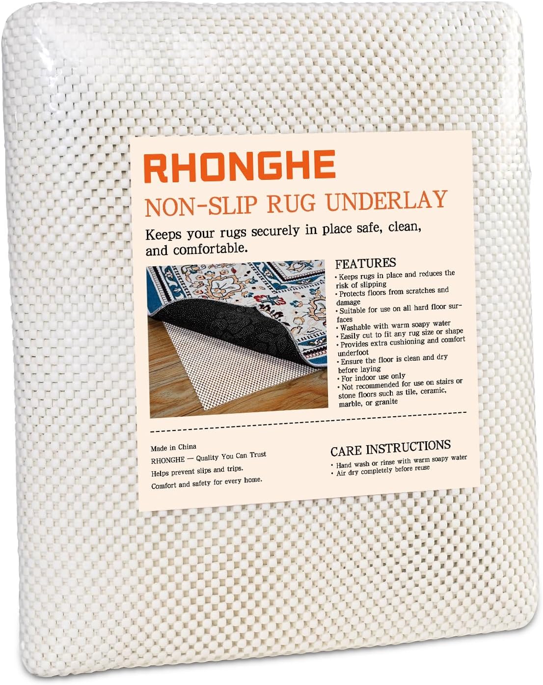 Non Slip Rug Pad Gripper 9X12 FT for Hardwood Floors, Eco-Friendly Anti Skid Mat Under Area Rugs, Keeps Rugs Safe and Flat, Odorless Cushioned Pad for Floor Protection, Easy to Trim Multi-Use Mat