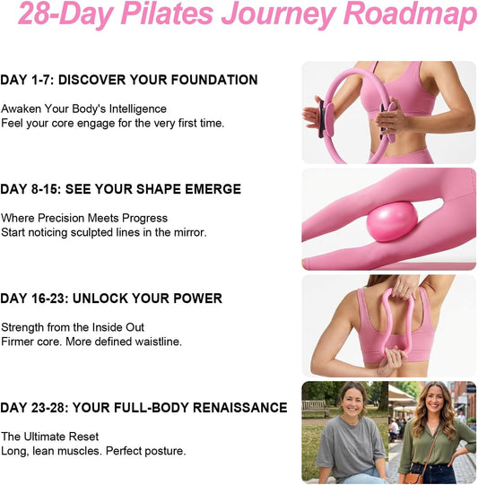 Home Pilates Ring and Ball Set for Women with 5 Resistance Bands 13 inch Magic Circle Workout Starter Kit for Beginners Full Body Toning 15 Min Daily Routine