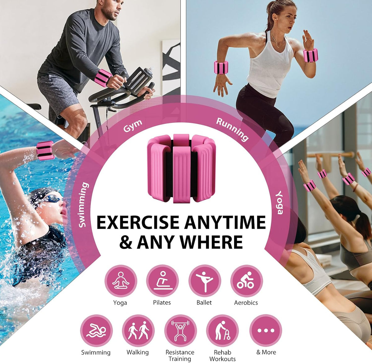 Pilates Wrist and Ankle Weights for Women - Adjustable Weighted Bangles for Men, 2 lbs Weighted Arm Bands Foot Leg Weights for Walking, Yoga, Training, Exercise, Running, Set of 2 (1LB Each)