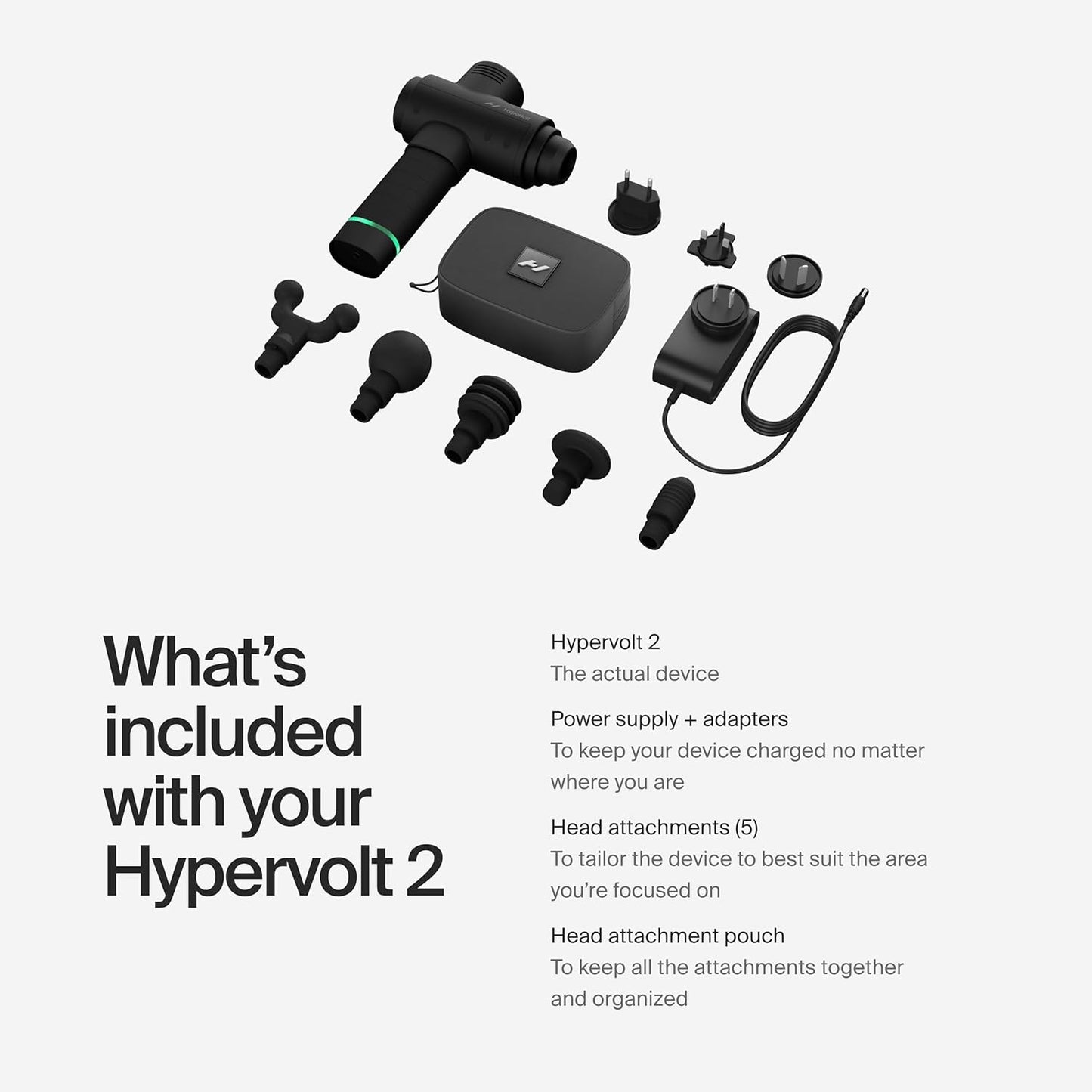 Hypervolt 2 Black - Featuring Quiet Glide Technology - Handheld Percussion Massage Gun | 3 Speeds, 5 Interchangeable Heads | Helps Relieve Sore Muscles and Stiffness