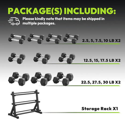 HANDBODE Rubber Coated Hex Dumbbell Set with Rack, 300-840 lb | Fixed Weights Sets with Heavy Duty Storage Stand, Multiple Weight Options Home Gym Equipment for Strength Training