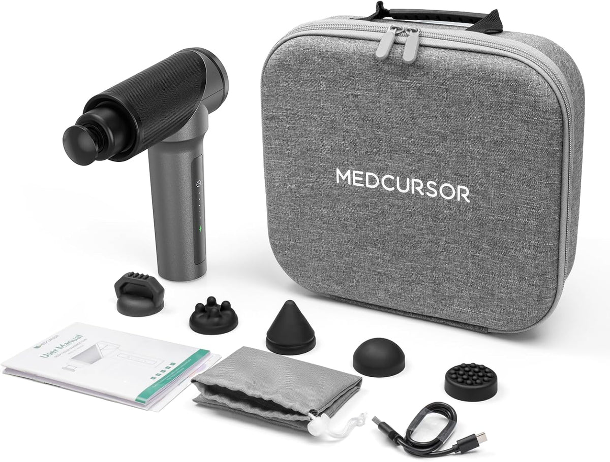 Massage Gun - High Intensity Brushless Motor, Handheld Percussion Deep Tissue Massager with 6 Massage Heads for Sore Muscle and Stiffness, Valentines Day Gifts (Gray)