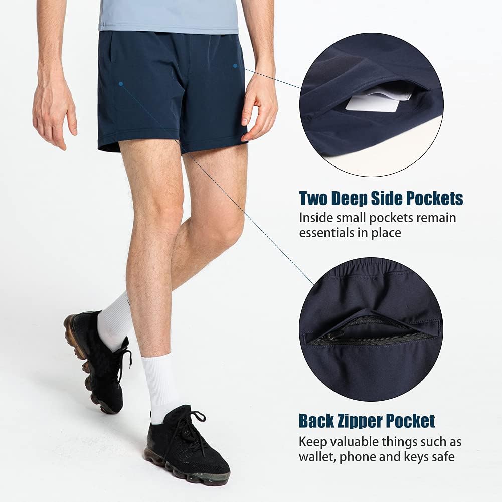 Mens 5" Gym Running Shorts for Men 2 in 1 Quick Dry Workout Athletic Shorts