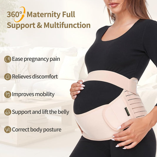 Maternity Belt, Pregnancy 3 in 1 Support Belt for Back/Pelvic/Hip Pain, Maternity Band Belly Support for Pregnancy Belly Support Band (L: Fit Ab 39.5"-51.3", Beige)