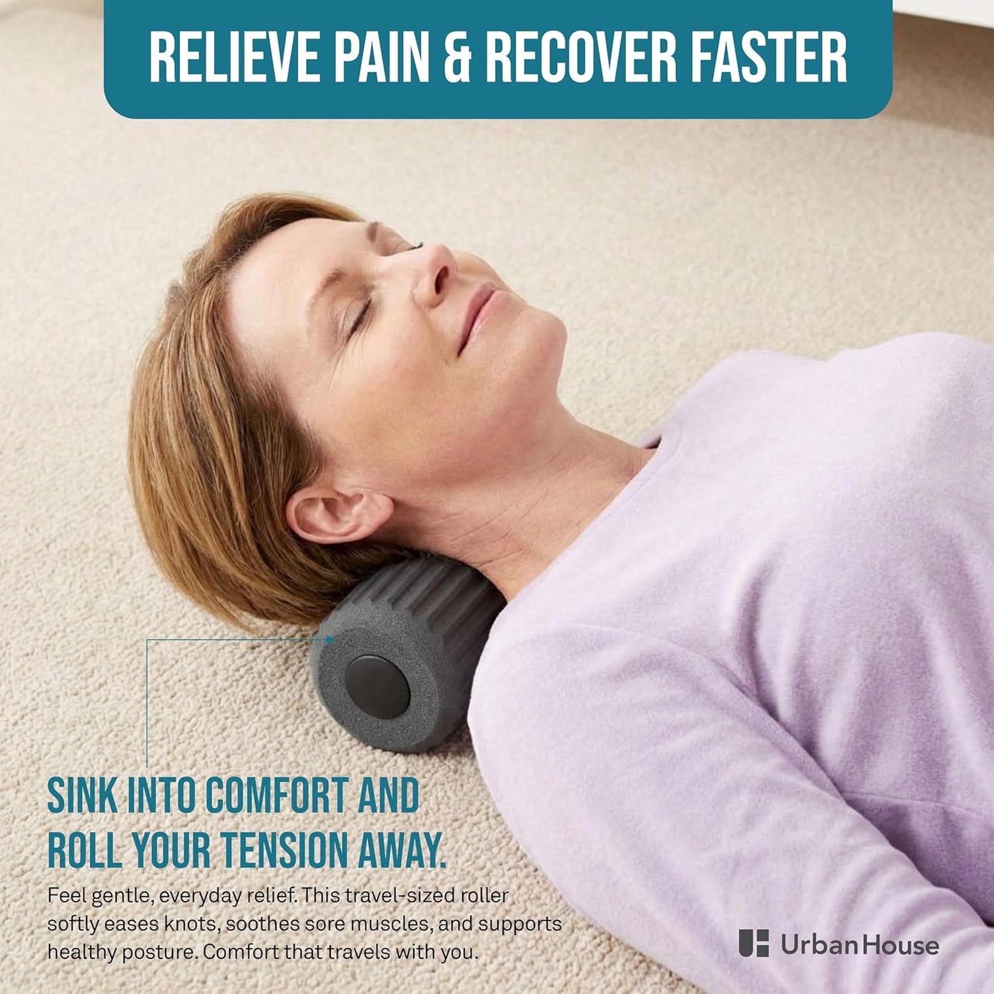 Travel Mini Foam Roller for Deep Tissue Massage - Ultralight Portable Back Roller size 3.5" x 3.5" x 7" for Back Pain Relief, Neck, Legs & Muscle Recovery - Compact Foam Roller for Gym, Office, Travel