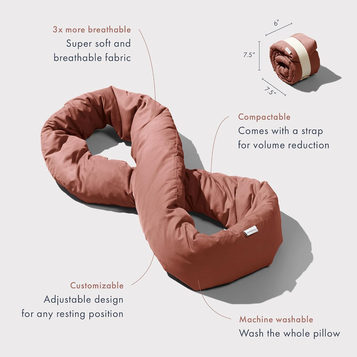 Huzi Infinity Pillow - Home Travel Soft Neck Scarf Support Sleep (Terracotta)