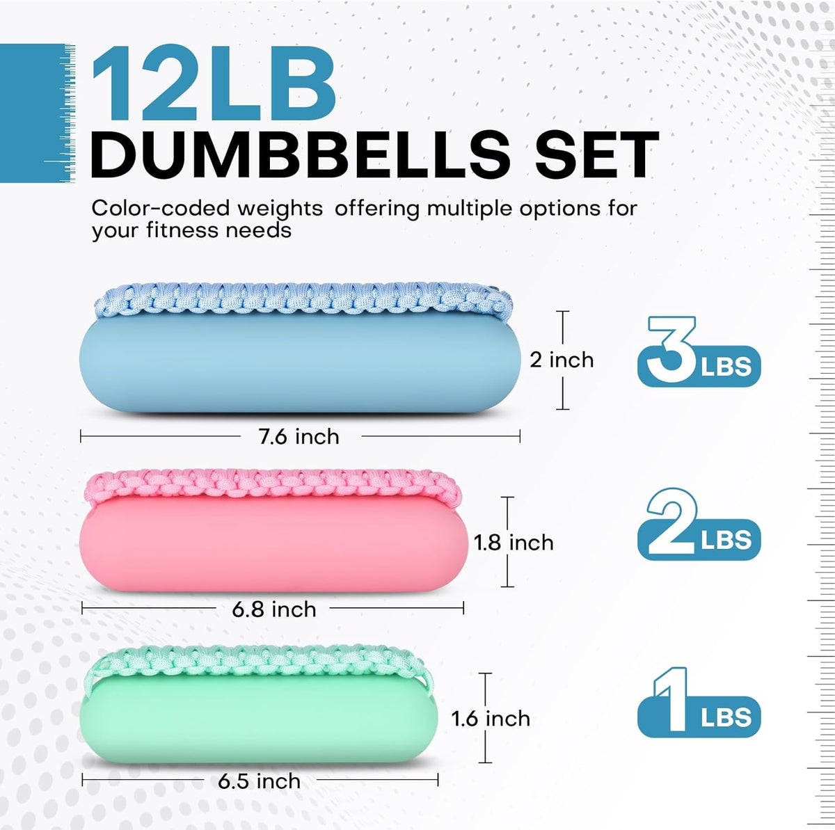 Hand Weights Set for Women Men, Soft Dumbbells of 2 (1lb, 2lbs or 3lbs), Walking Weight with Hand Strap for Aerobics, Jogging, Running