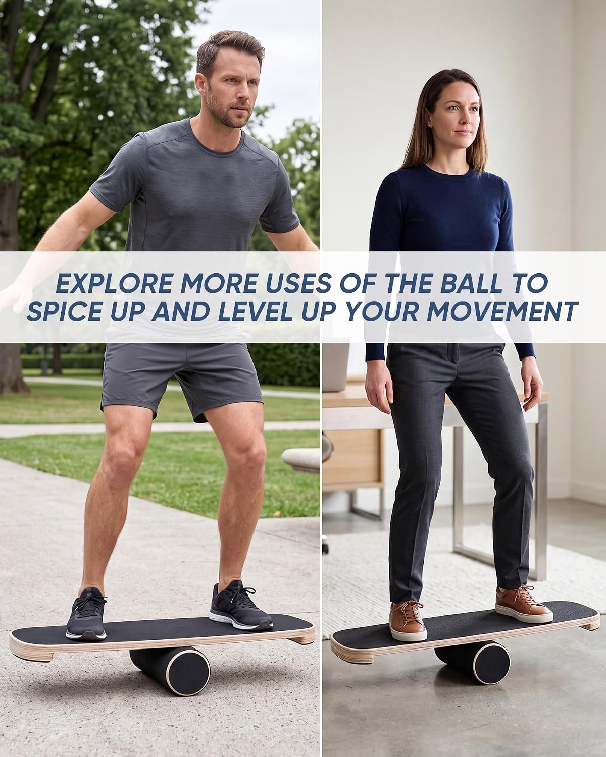 Balance Trainer Board for Adults, Surf Balance Board with Adjustable Stoppers,Wooden balance board, 300lbs capacity, non-slip surface, for core strength & balance, surfing skateboarding workout