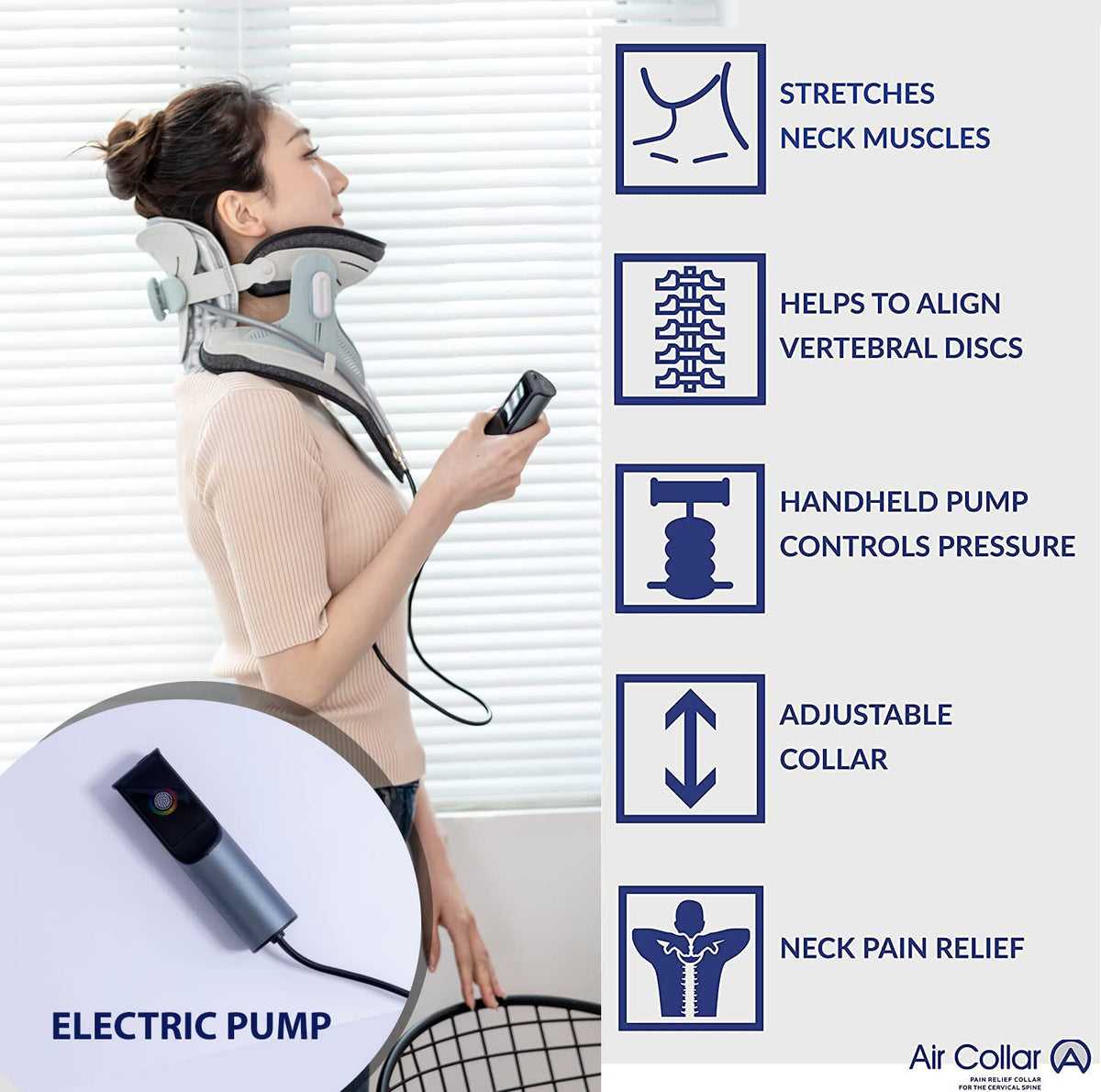Neck Traction Device by Air Collar - Neck Stretcher - Cervical Traction Device - Neck & Shoulder Pain Relief - Stretcher Collar for Improved Spine Alignment (2nd Gen Electric Pump) - See Size Chart*