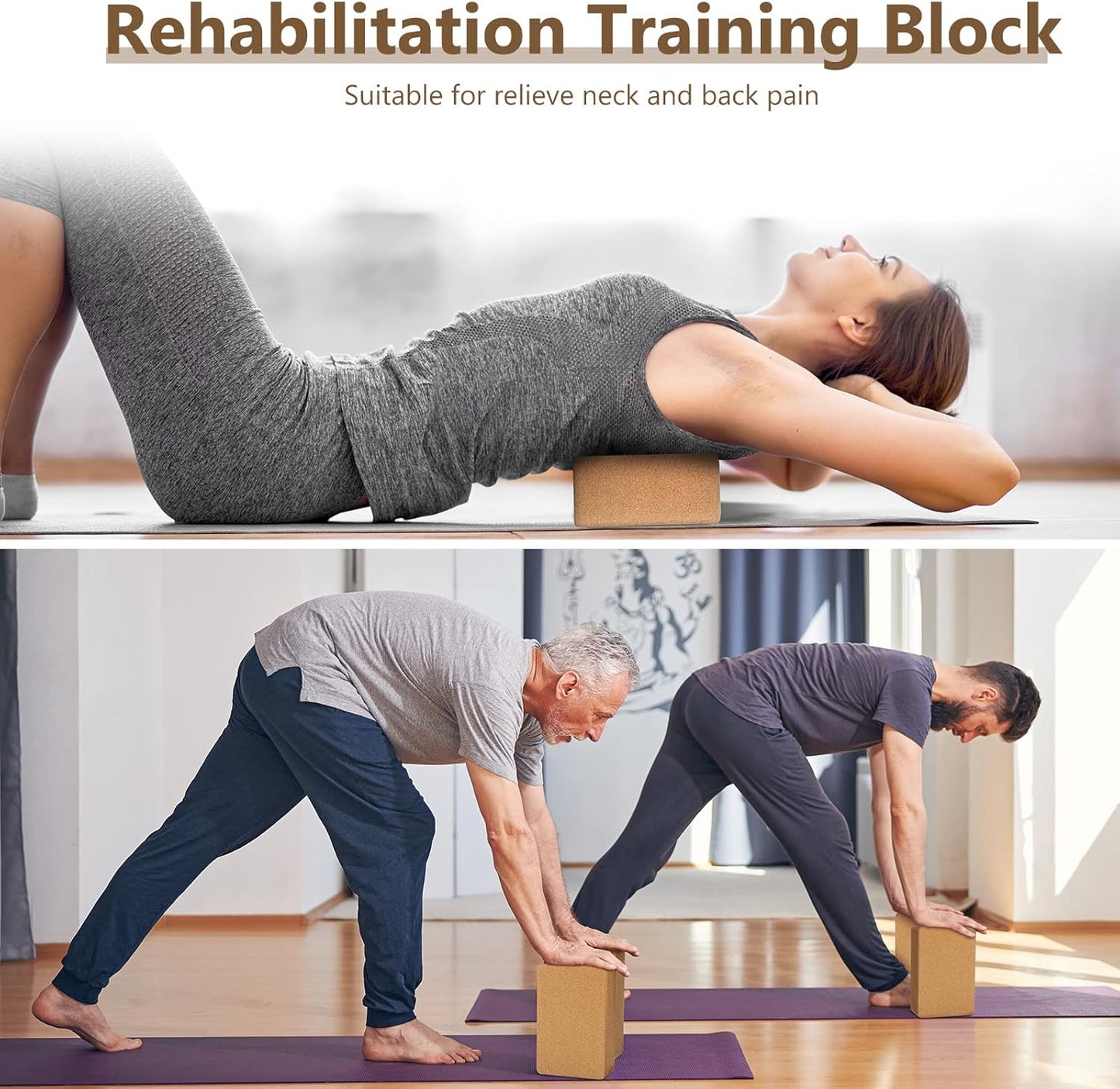 6 Pack Cork Yoga Blocks, 9 x 6 x 3 Inches Non-slip & Anti-tilt Yoga Blocks for Supportive Stretching, Lightweight Gymnastic Cube Bricks for Exercise Pilates Workout Fitness Meditation Stability