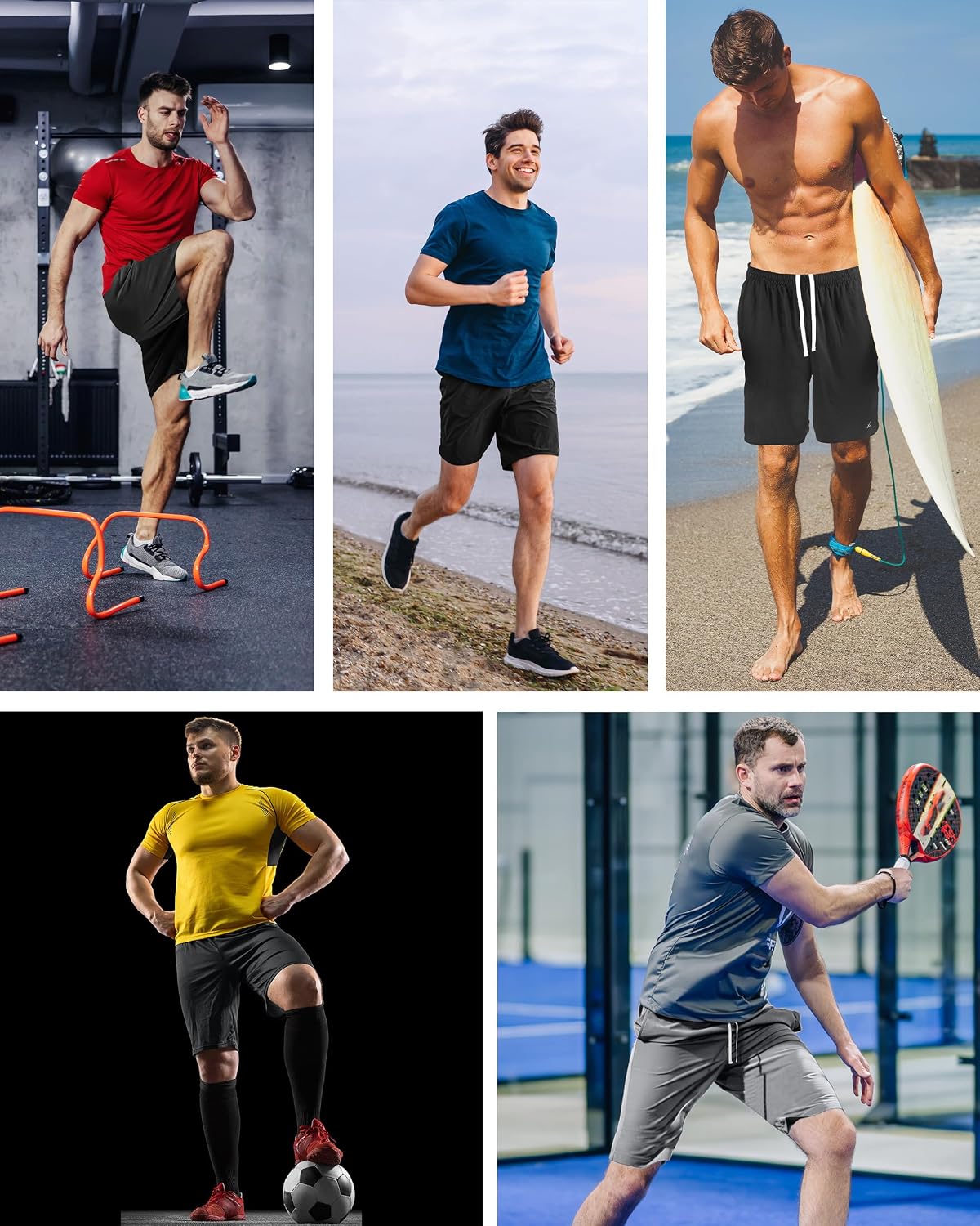 5 Pack Men's Athletic Shorts Quick Dry Loose-Fit Lightweight Running Workout Gym Shorts with Pockets