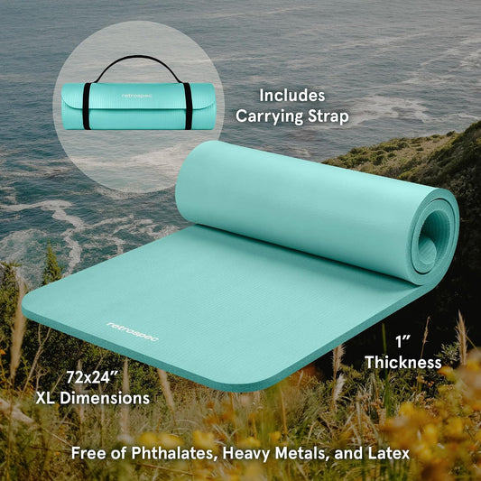 Solana Yoga Mat 1" Thick With Nylon Strap For Men & Women - Non Slip Exercise Mat For Home Yoga, Pilates, Stretching, Floor & Fitness Workouts