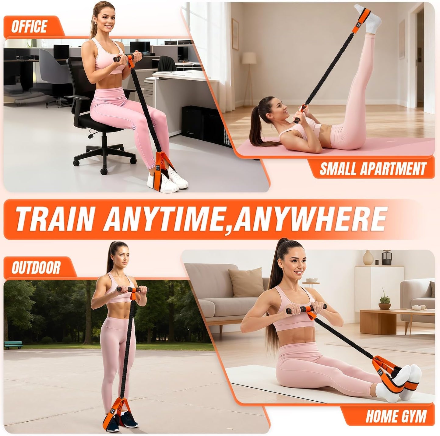Pedal Resistance Bands with Handles, Upgrade Women Exercise Bands for Full Body Training, Core, ABS, Legs, Glutes, Arms, Pilates, Physical Therapy, Strength, Sit Up Equipment for Home Workout