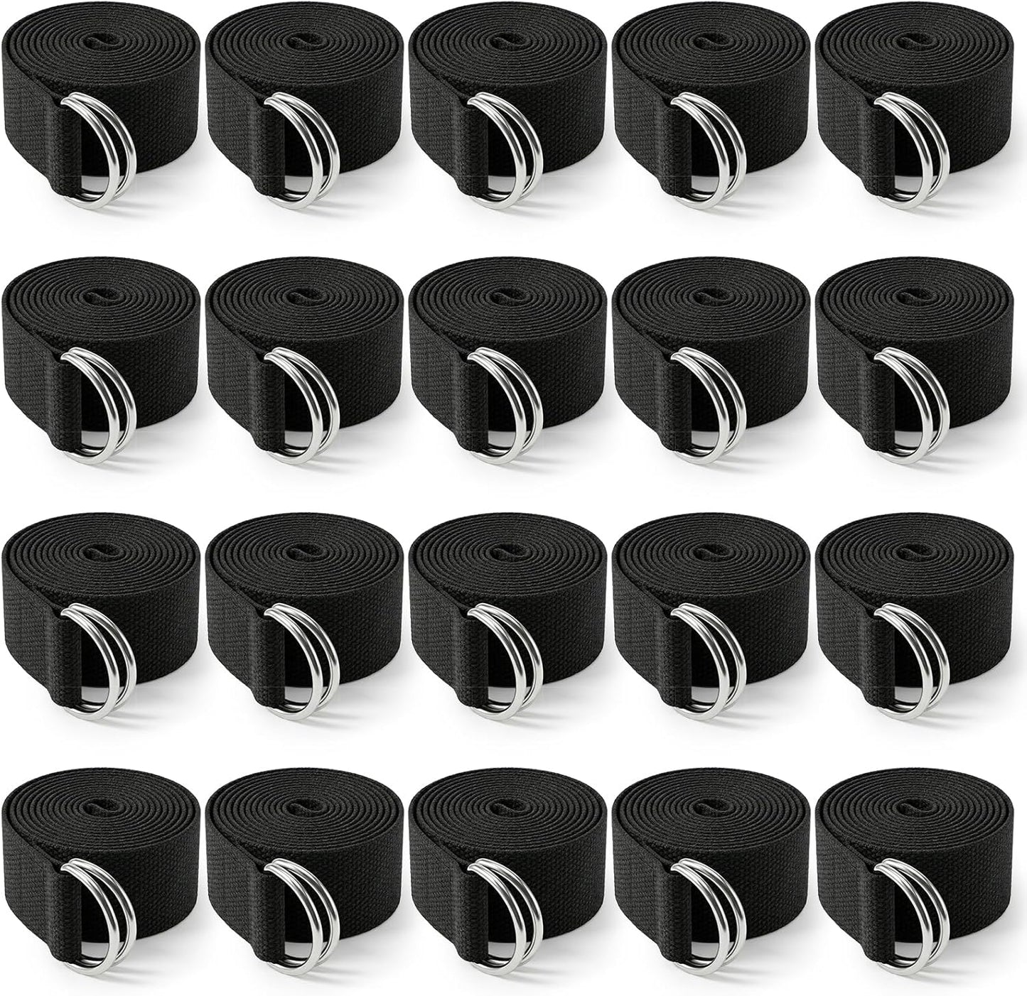 20 Pcs Yoga Mat Strap & Yoga Straps for Stretching, 6ft Adjustable Exercise Stretch Band with Metal D Ring Buckle for Pilates, Fitness, Gym Workout, Dance, Physical Therapy (Black)