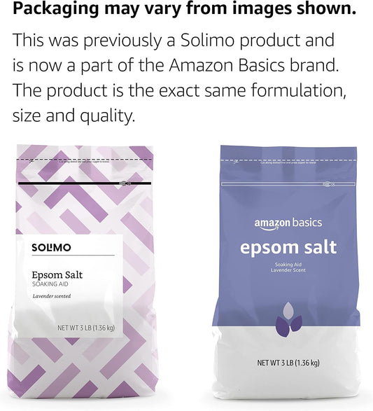 Epsom Salt Soaking Aid, Lavender Scented, Relax & Relief, Resealable, 3 Pound, 1-Pack (Previously Solimo)