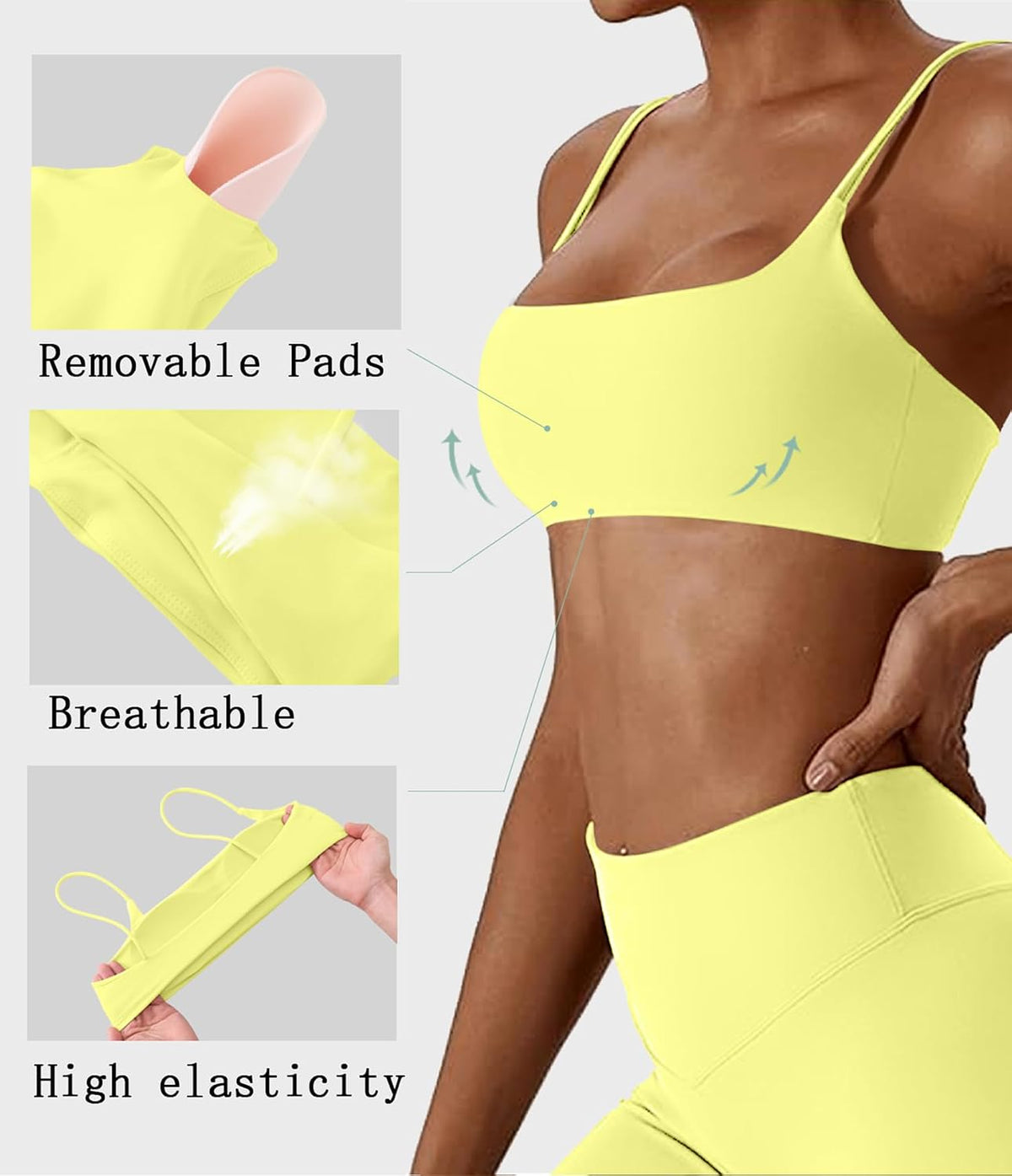 Women's Sports Bras Wirefree Racerback Workout Bras Sexy Thin Straps Yoga Sport Bras with Removable Pads